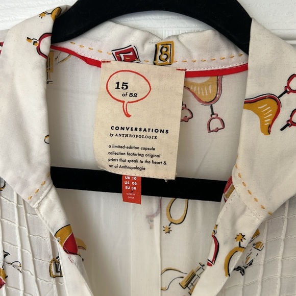 Anthropologie button down 3/4 sleeve cream top worn once - Picture 2 of 6